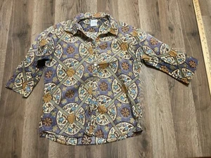 COSCOB Shirt, Youth Girls Size 11/12, Brown Blue, Floral, Button Up, Long Sleeve - Picture 1 of 9
