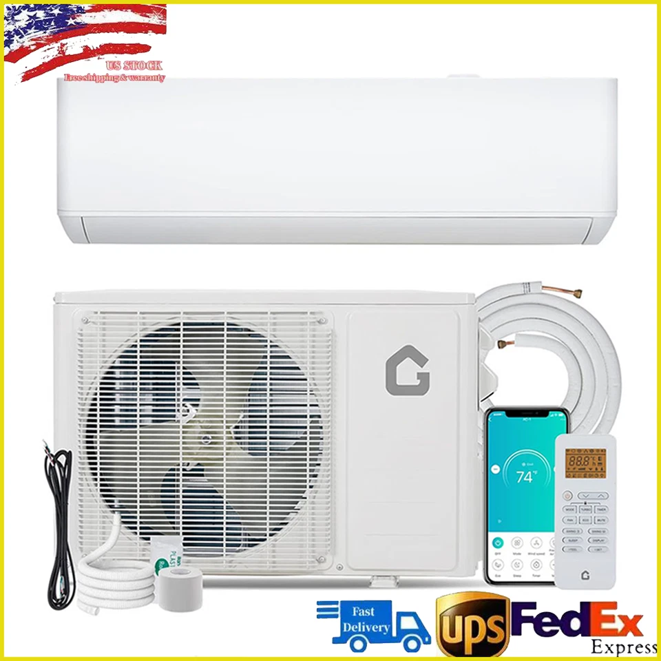 9000 BTU Mini Split Air Conditioner Heat Pump 24 SEER2 Ductless Inverter AC 230V