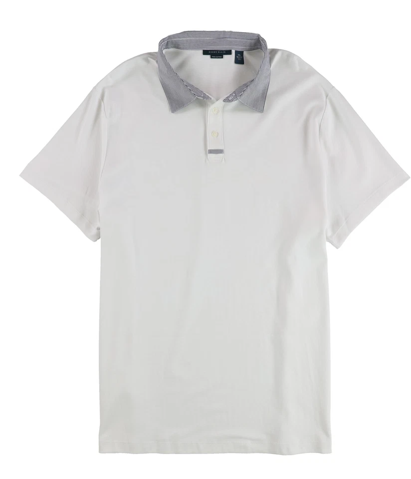 Perry Ellis Mens Woven-Collar Polo Shirt, brightwhite, 2XL - Image 1 of 2