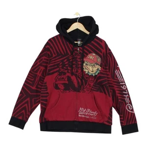 Sudadera con Capucha Ed Hardy Christian Audigier Para Hombre Talla 2XL Roja Cremallera Completa Y2K - Imagen 1 de 15