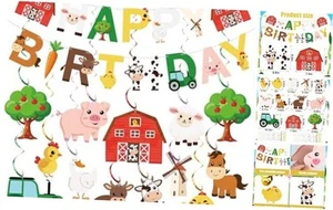 50 PCS Farm Animals Party Hanging Decorations Farm Happy Birthday Banner and - Picture 1 of 8