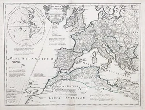 Europe Europa continent Kontinent Italy America inset map Karte Delisle 1705 - Imagen 1 de 1
