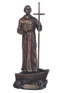 Figura Estatua San Junípero Serra 9" Ligeramente Pintada a Mano Bronce Frío NUEVA - Imagen 1 de 1