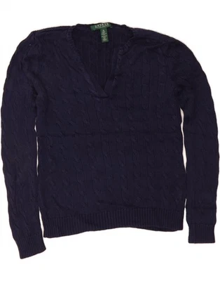 RALPH LAUREN Mens Petite V-Neck Jumper Sweater Small Navy Blue Cotton CZ22 - Image 1 of 4