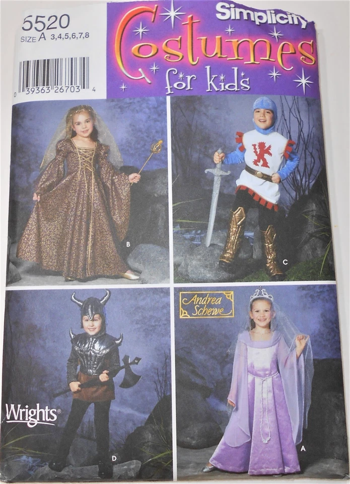 FF Simplicity Pattern 5520 Costumes Kid Renaissance Medieval Viking Princess 3-8 - Image 1 of 1