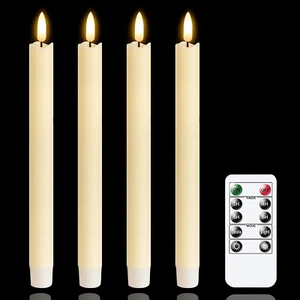 LED Flameless Taper Candles with Remote Timer,Ivory Battery Operated Flickering - Picture 1 of 6