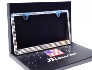 Bling 4 FILAS Cristal Estrás Blanco Cromo Metal Placa Marco-CAJA DE REGALO - Imagen 1 de 4