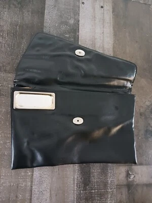 Черная кожаная сумка с зеркалом 80-х богемный клатч выцветший б/у хипстерский шик сумочка vntg - Изображение 1 из 4