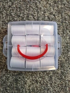 Thread 12 White Spools with A Needle Threader Packed in Storage Box for Sewing - Picture 1 of 5