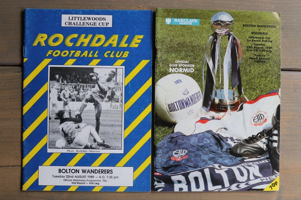 BOLTON WANDERERS v ROCHDALE 1989-1990 League Cup 1st Round 1st & 2nd Leg - Image 1 of 1
