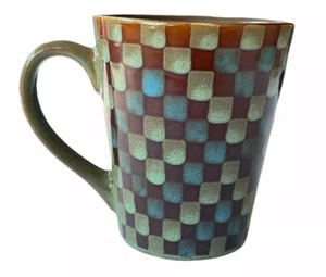 Starbuck Coffee Mug Cup Tea Squares Check Checkered Brown Green Blue 2009 12oz - Picture 1 of 4