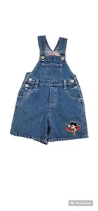 Disney Mickey INC Kids Jean Denim Bib Overalls Romper Size 6 Embroidered Logo - Picture 1 of 7