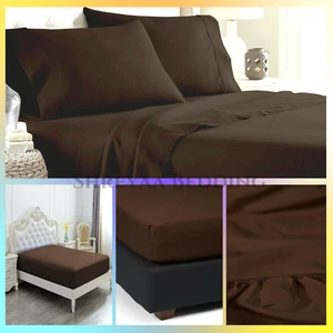 Gracy Deep Wall Bedding Sheets 1000TC Egyptian Cotton Queen Size Chocolate Solid - Imagen 1 de 17