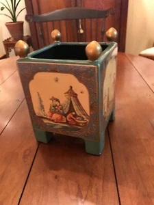 Oriental Four-Sided Teal Chinese Vase/Planter - Picture 1 of 15
