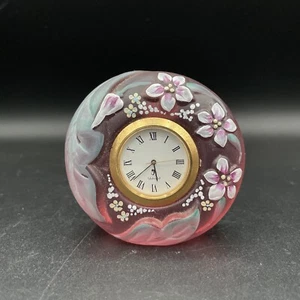 Fenton Art Glass "Empress Rose" Hand Painted Flowers Mini Clock by J Huffman - Picture 1 of 10