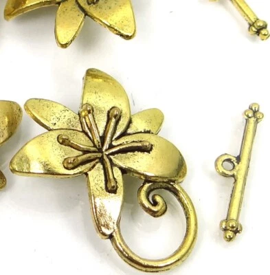 4 Sets Antique Glod Pewter Flower Toggle 30x24mm  - Image 1 of 3