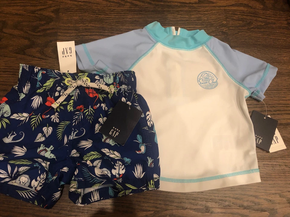 NUEVO CON ETIQUETAS Baby Gap niño 2 piezas Jungle Surf Club protección contra erupciones natación SET 0 3 6 GEMELOS Foto 1 de 4
