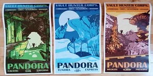 3 Borderlands Gaming Pandora Poster Set Reise Vintage Style Prints Selten - Bild 1 von 3
