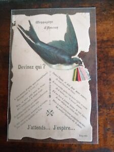 CPA carte postale ancienne 1908 " message d'amour " hirondelle