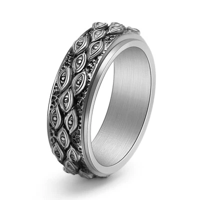 Vintage God Eye Evil Eye Spinner Ring Stainless Steel Biker Punk Ring Size 6-13 - Image 1 of 2