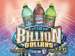 2003 Mountain Dew Wild Cherry Pepsi letrero de tarjeta de doble cara miles de millones de dólares - Imagen 1 de 7