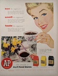 Anuncio impreso vintage de café A&P 1954. Tiendas de comida A&P, anuncio posterior a la Segunda Guerra Mundial - Imagen 1 de 1