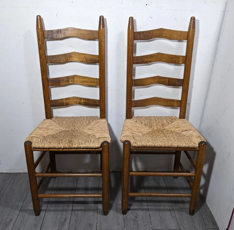 PAIR Vintage Wood Ladder Back Colonial Shaker Woven Rush Seat Side/Dining Chair Cover