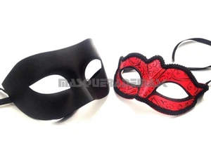 Maschera in maschera coppia nera rossa cravatta nera costume festa ballo di fine anno - Foto 1 di 3