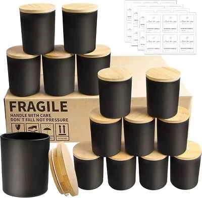 15 Pack 7oz Matte Black Candle Jars with Bamboo Lids, Thick Glass Jar for Candle - Image 1 of 4