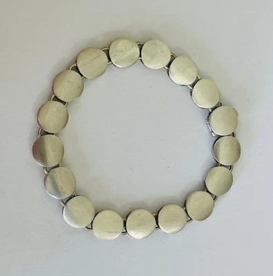 PULSERA DE ESLABONES MODERNISTAS DISCO CEPILLADO PLATA ESTERLINA DE DISEÑO VINTAGE 8” Foto 1 de 4