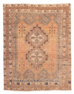 Alfombra de lana oriental anudada a mano tradicional de cobre de 4'10" x 6'0" vintage Foto 1 de 4