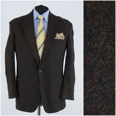 Mens Half Lined Tweed Jacket 46R UK Size LANDS END Brown Wool Sport Coat Blazer - Image 1 of 4