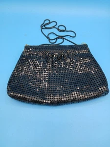  Bolso de noche de malla negro de ELKA correa larga, cartera vintage años 80/90  - Imagen 1 de 15