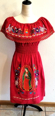 Virgen de Guadalupe Embroidery Mexican Dress / Our Lady of Guadalupe Red size M - Image 1 of 3