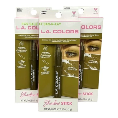 3 PACK  LA COLORS GLAM C69195 OLIVE GREEN SHIMMER SHADOW STICK CRAYON EYESHADOW - Image 1 of 3