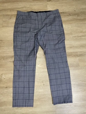 Express Straight Plaid Wool Blend Mens Sz 34x26 Blue Modern Pants Career Dress - Image 1 of 4