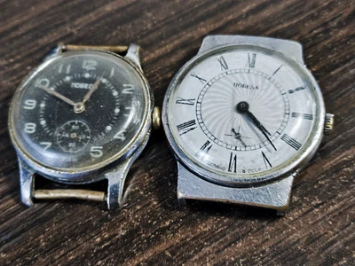 Relojes soviéticos vintage Pobeda movimientos piedras juego de 2 piezas URSS no funciona Foto 1 de 4