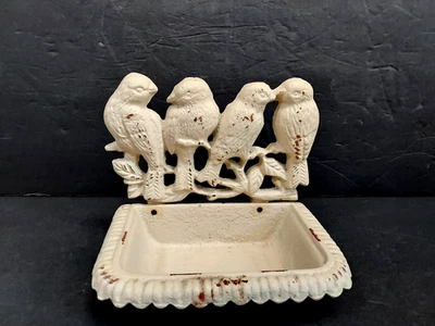 "Alimentador de baño para pájaros de hierro fundido de colección con 4 pájaros granja jabonera rústica pequeño 6" H""" Foto 1 de 4