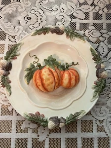 Ceramic 3-Dimensional Decorative Pumpkin Plate with Acorns Vtg Fall Harvest - Picture 1 of 4
