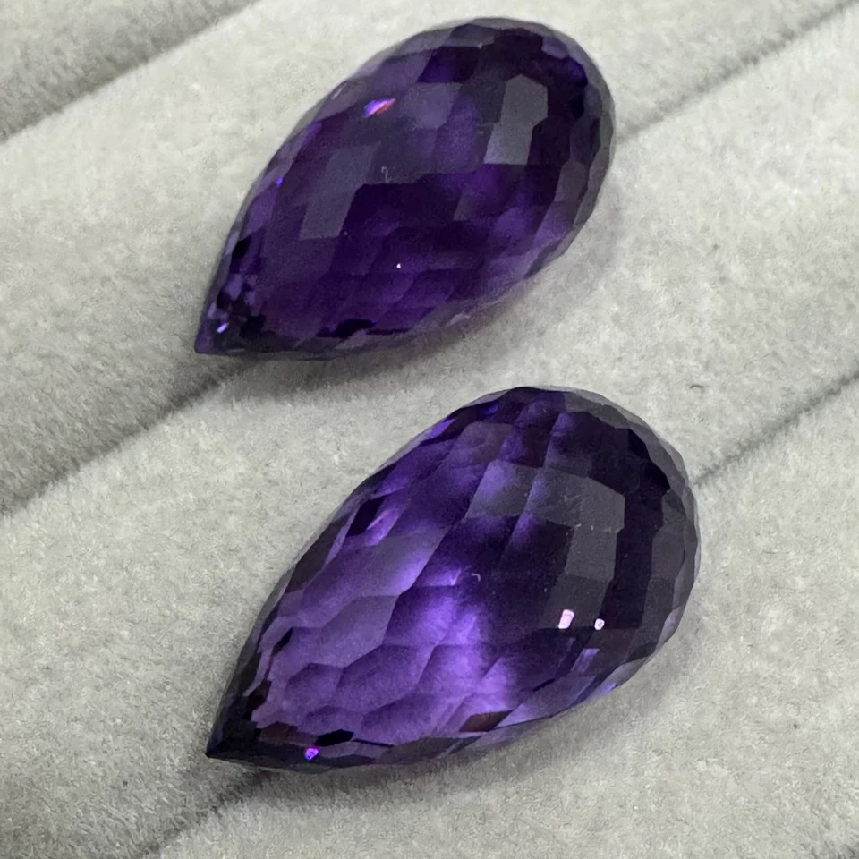 43.35 CT PURPLE AMETHYST (NOT DRILLED) BRIOLETTE PAIR LOOSE GEMSTONE - Image 1 of 4