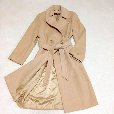 Max Mara Studio Angora Silk Blend Wool Long Coat Beige Size 40 Used - Image 1 of 4
