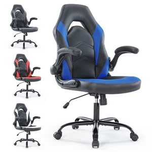 PU Leather Padded Blue Black Gaming Office Desk Chair - Picture 1 of 9