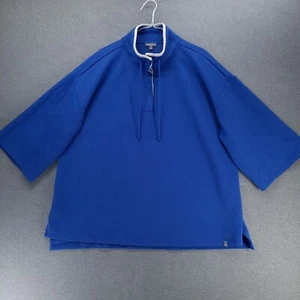 T by Talbots Jacket Womens 2X Blue Textured 1/4 Button Funnel Neck Pullover - Picture 1 of 10