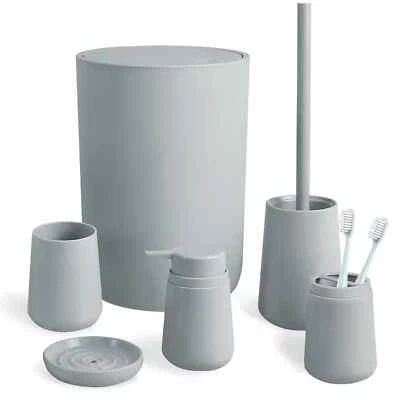CERBIOR Juego de Accesorios de Baño 6 Piezas Inodoro Push Down Basurero, Gris Foto 1 de 4