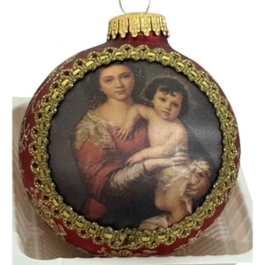 Christmas by Krebs Masters on Silk Virgin and Child Ornament 90s Hand Decorated - Picture 1 of 11