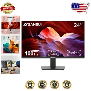 100Hz Full HD 24 Inch PC Monitor for Home Office - HDMI, VGA, VESA Compatible - Picture 1 of 10