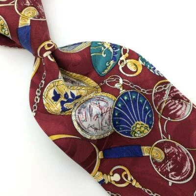 Viva Tie Reloj Bolsillo Cadena Rojo Oro Azul Seda Corbata Corbata IN18-264 Foto 1 de 4