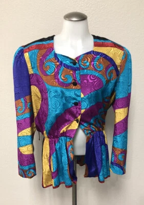 VINTAGE Executive by Brenner Jacket Colorful Abstract Shoulder Pads sz 13/14 - Image 1 of 4