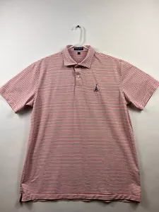 Peter Millar Crown Crafted Polo Shirt Mens L Salmon PinkStriped Performance Golf - Picture 1 of 11