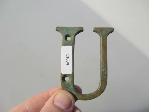 Antique Brass Shop Letter "U" Sign Old Plaque Name Victorian Initial 2.75"H Cover